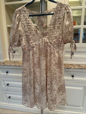 Sienna Sky Cream Mini Dress with Brown Floral Speckle